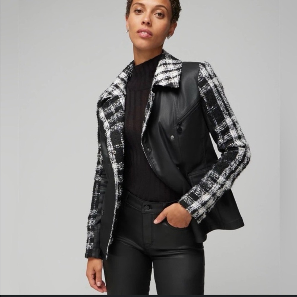 White House Black Market Tweed Pieced Coated Moto Jacket blazer 8